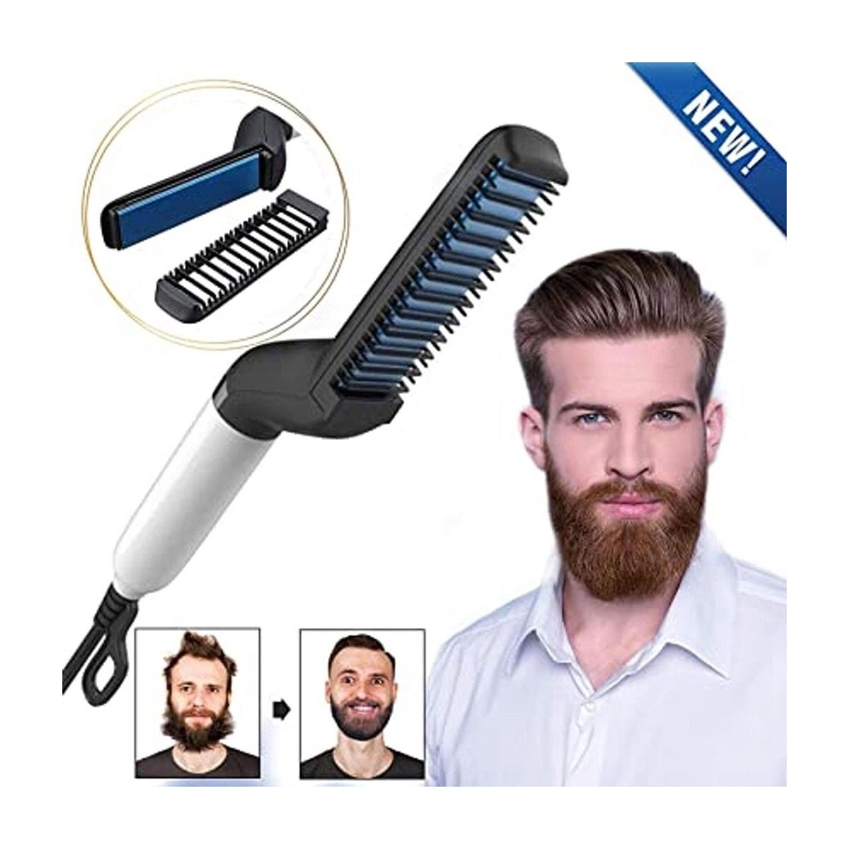 Modelador Pente Elétrico Escova Alisadora Cabelo e Barba Chapinha Masculino - Imagem 4