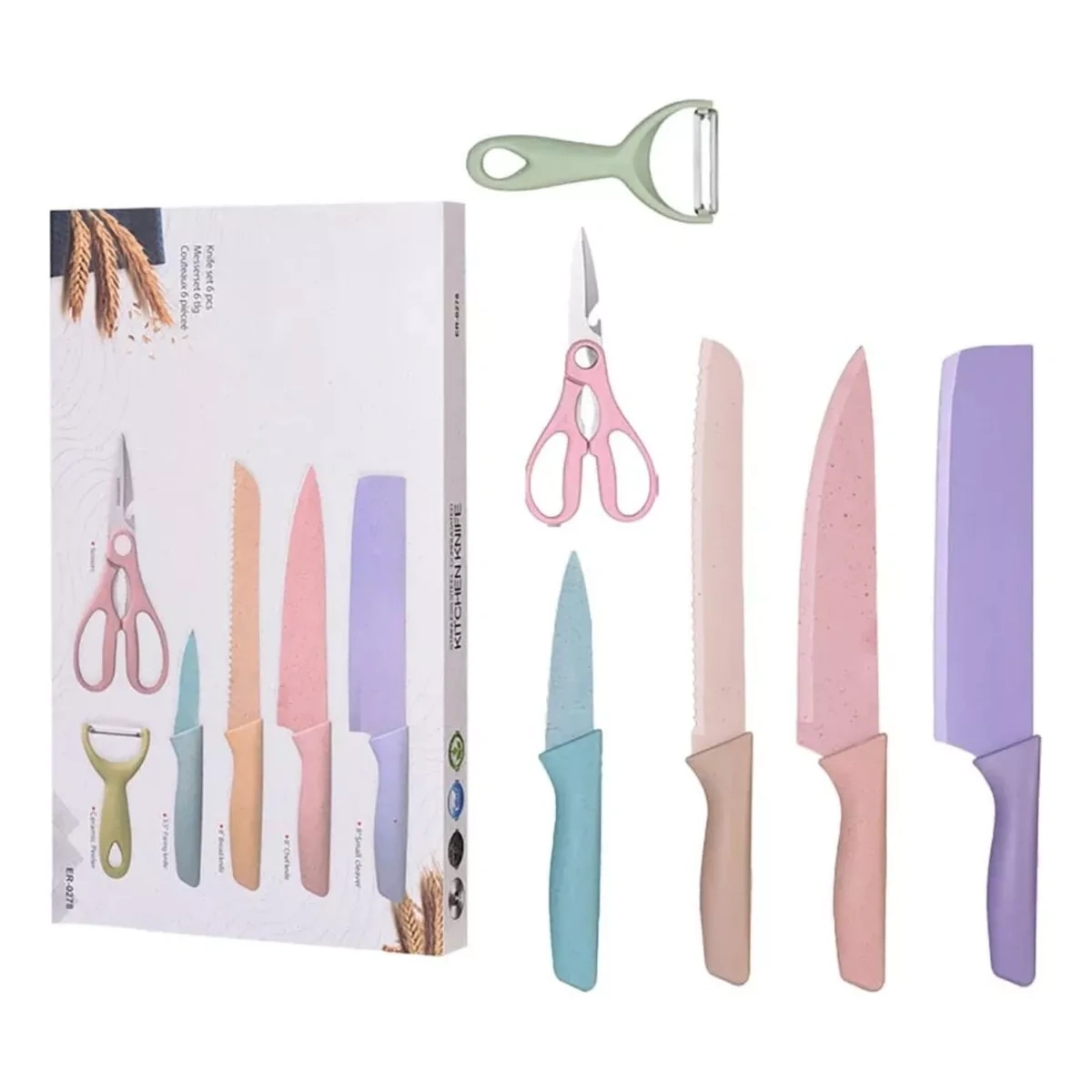 Kit De Facas Inox Profissional Colorido 6 Peças - Imagem 2