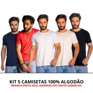Kit 5 Camisas Masculina Lisa Algodão Premium