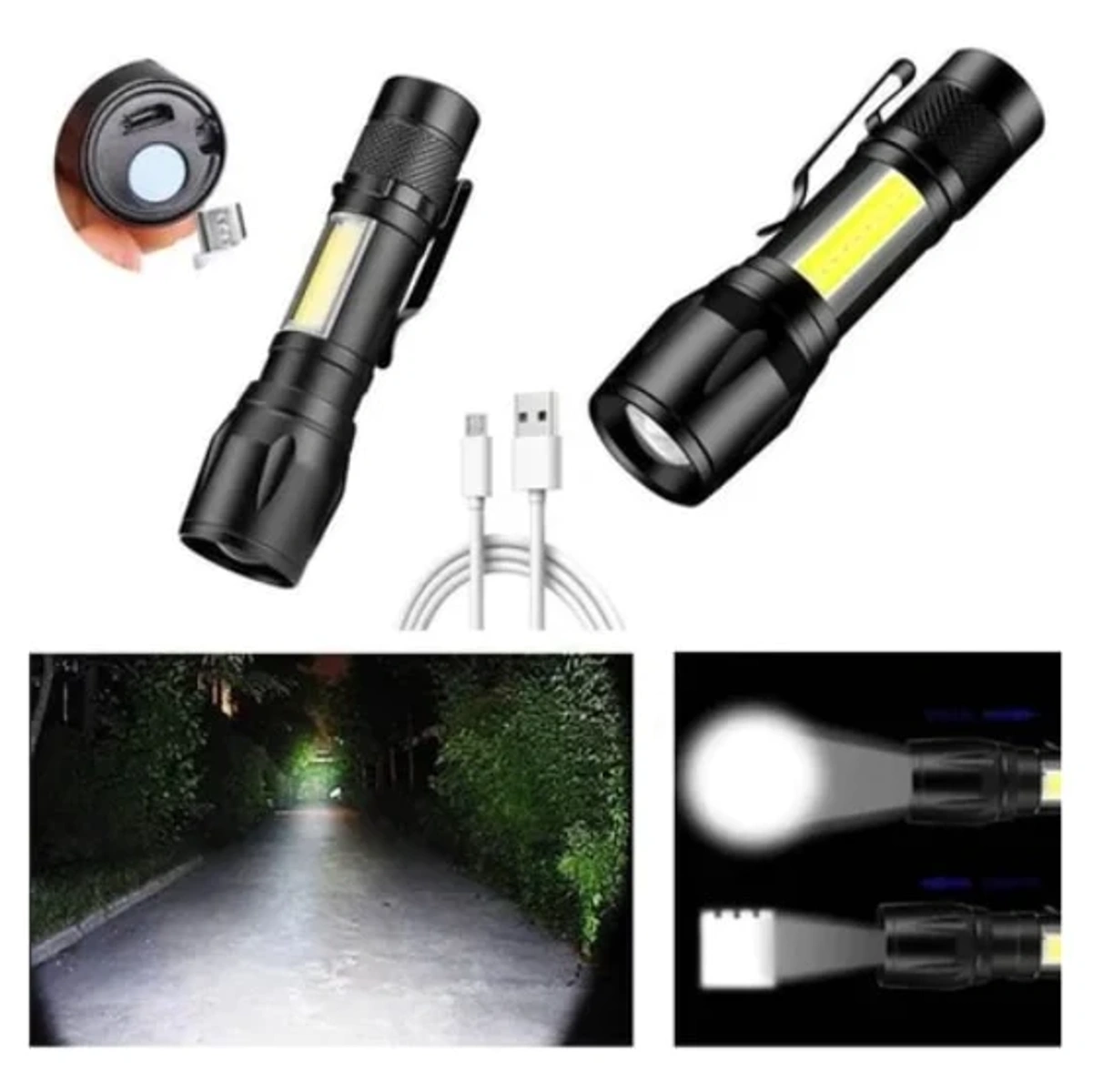 Mini Lanterna Com Led e Zoom Recarregável USB Tática Profissional - Imagem 7