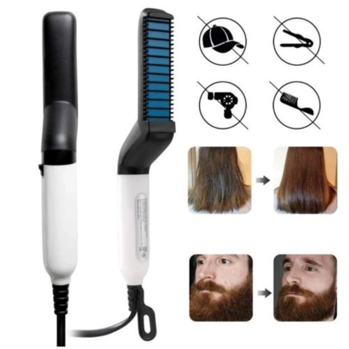 Modelador Pente Elétrico Escova Alisadora Cabelo e Barba Chapinha Masculino - Imagem 5
