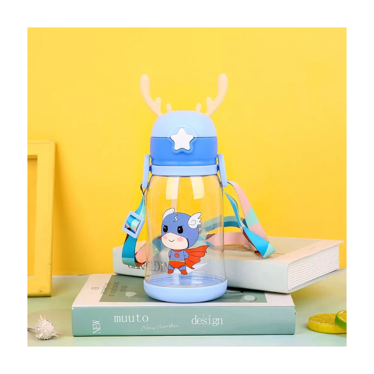 Garrafa De Água Infantil Criança Portátil Com Canudo Desenho Multicolorido 600ml - Imagem 3