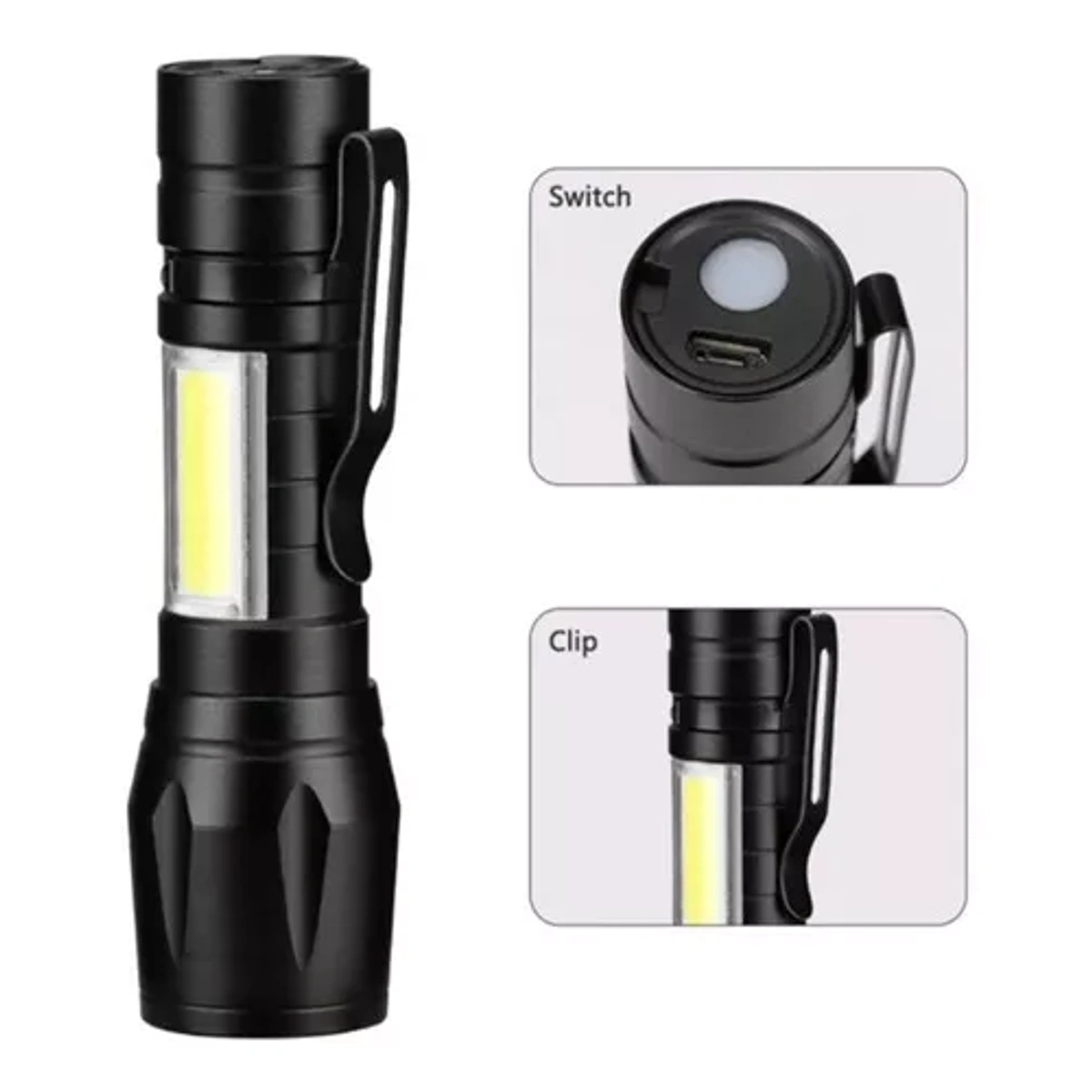 Mini Lanterna Com Led e Zoom Recarregável USB Tática Profissional - Imagem 5