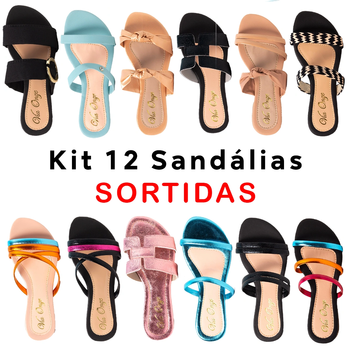 Kit 12 Sandálias Feminina Rasteirinhas Sortidas - Imagem 3